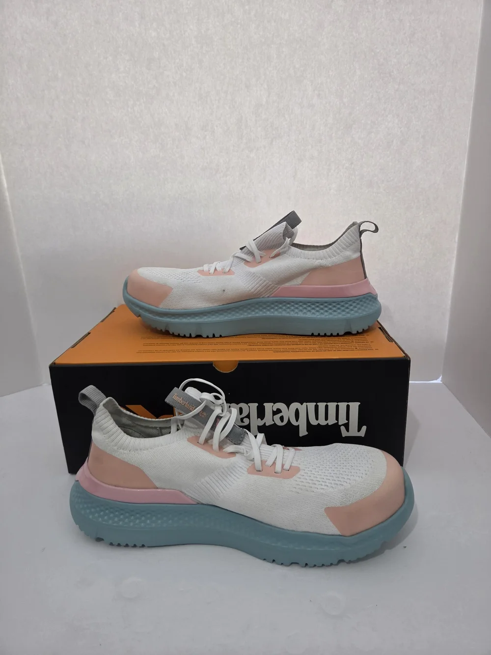 Timberland PRO Setra Knit Womens Shoes Sz 9.5 M White Peach Safety Toe Sneakers
